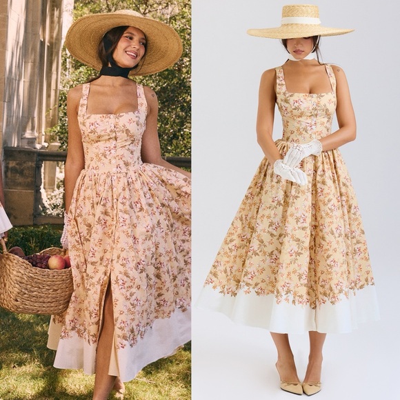 House of CB Dresses & Skirts - House of CB 'Alba' Honeyflower Priint Gathered Cotton Midi Dress‎ NWOT